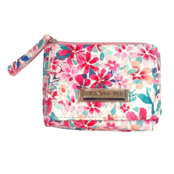 Tahari Handbags - Tahari Floral Trifold Multicolor Pink Blue Red  Zip Wallet